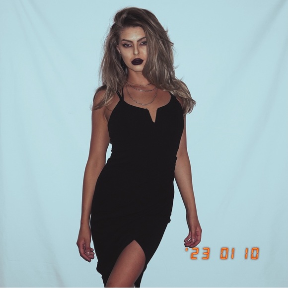 Dresses & Skirts - High Slit Black Evening Dress